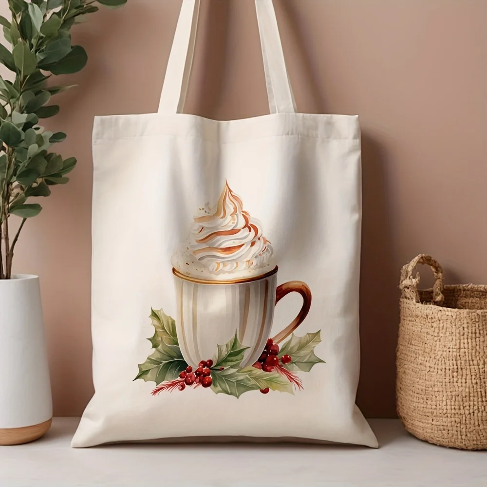 1pc of a Holiday-Themed Canvas Tote Bag, Measuring 13.8 by 40.13 cm, Is a Fashionable Shopping Bag Suitable for Everyday Use, Co