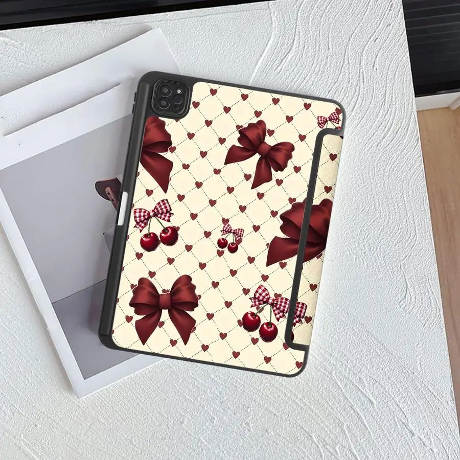

Cherry Bow Love Holder Cover Tablet Case For iPad Pro 11th 10th 9th 8th 7th 12.9inch Air 4 5 M3 M2 M4 11inch Pro 2025 Mini 6 7