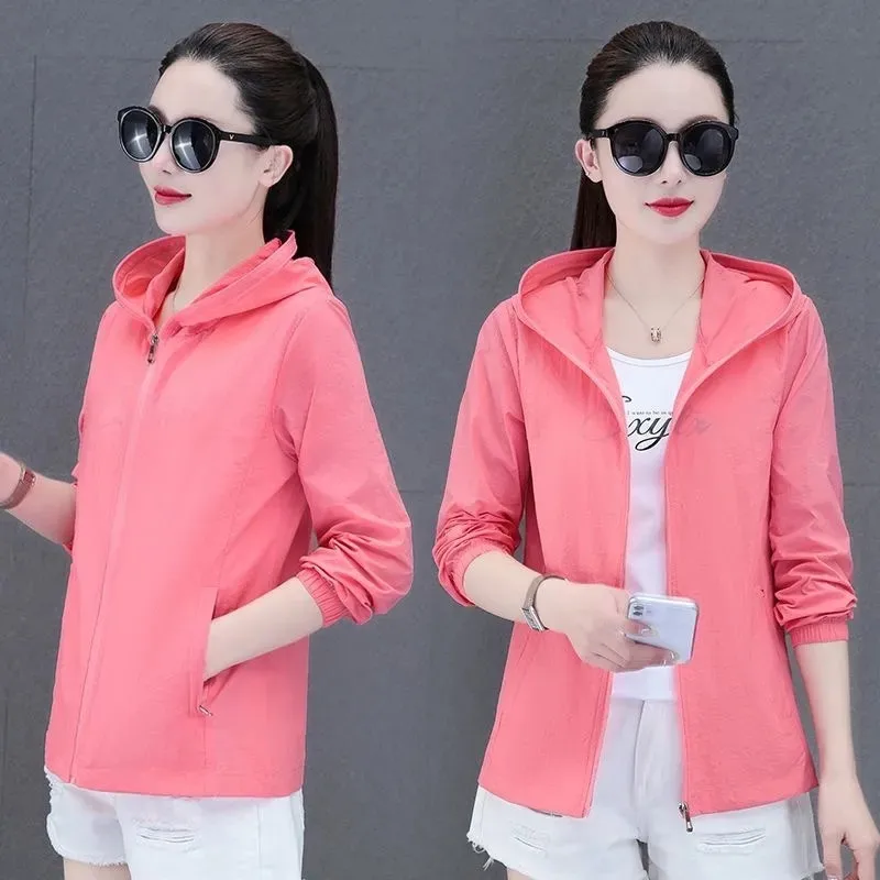 Sunscreen Coat Women's Summer 2024 New Loose bBreathable Outwear Ice Silk Sun Protection Clothing Jacket Fashion Female Thin Top