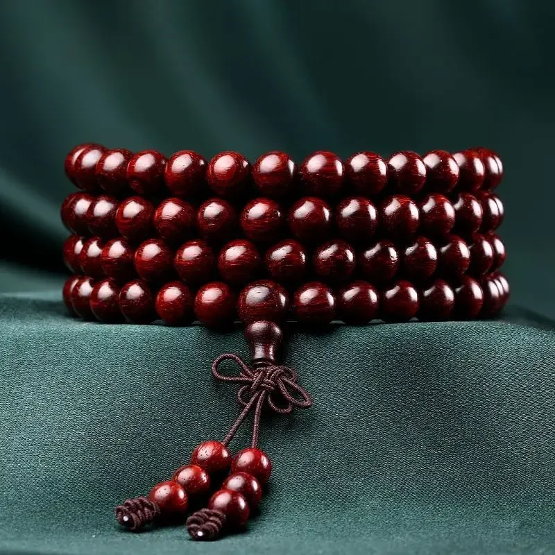 

Mencheese Natural Indian Leaf Rosewood Bracelet 108 Beads Transfer Beads Bracelet for Men and Women Luca Rosary Gift