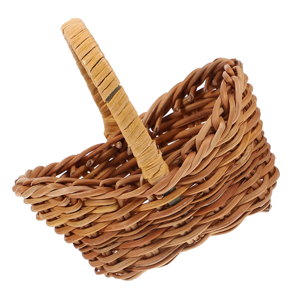 

Mini Rattan Basket Small Wedding Woven with Handle to Weave Wicker Miniature Baskets for Dollhouse