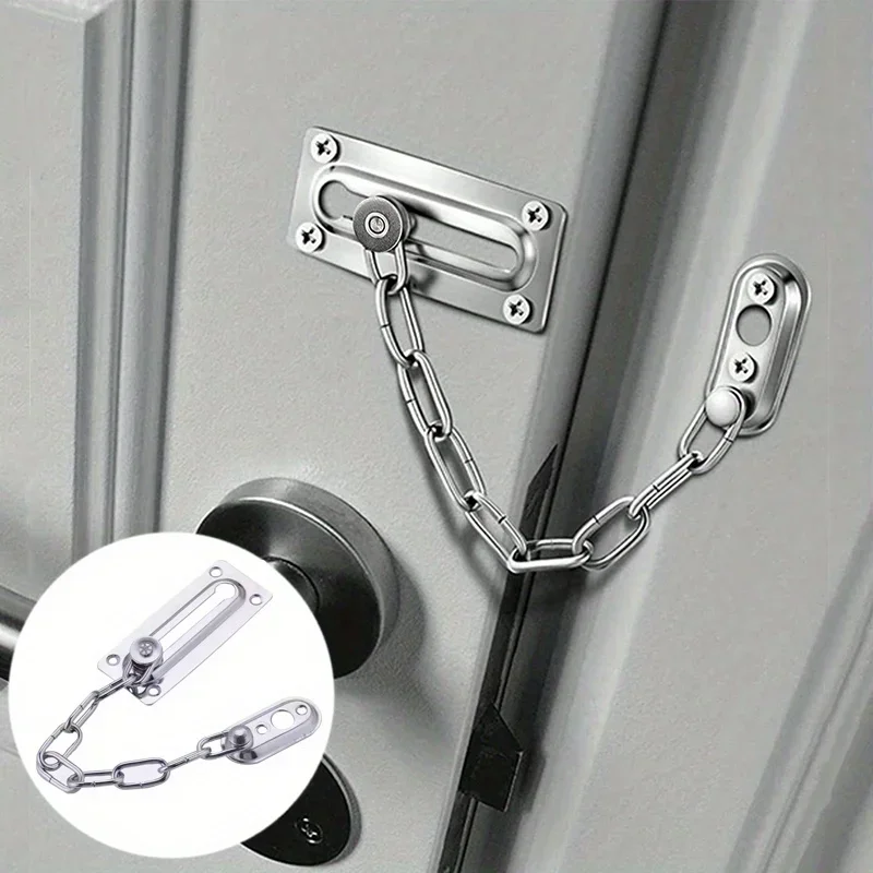 1Pc Stainless Steel Silver Security Door Chain Sliding Fastener Lock Guard Latch For Home Office Door Lock Hardware Accessories
