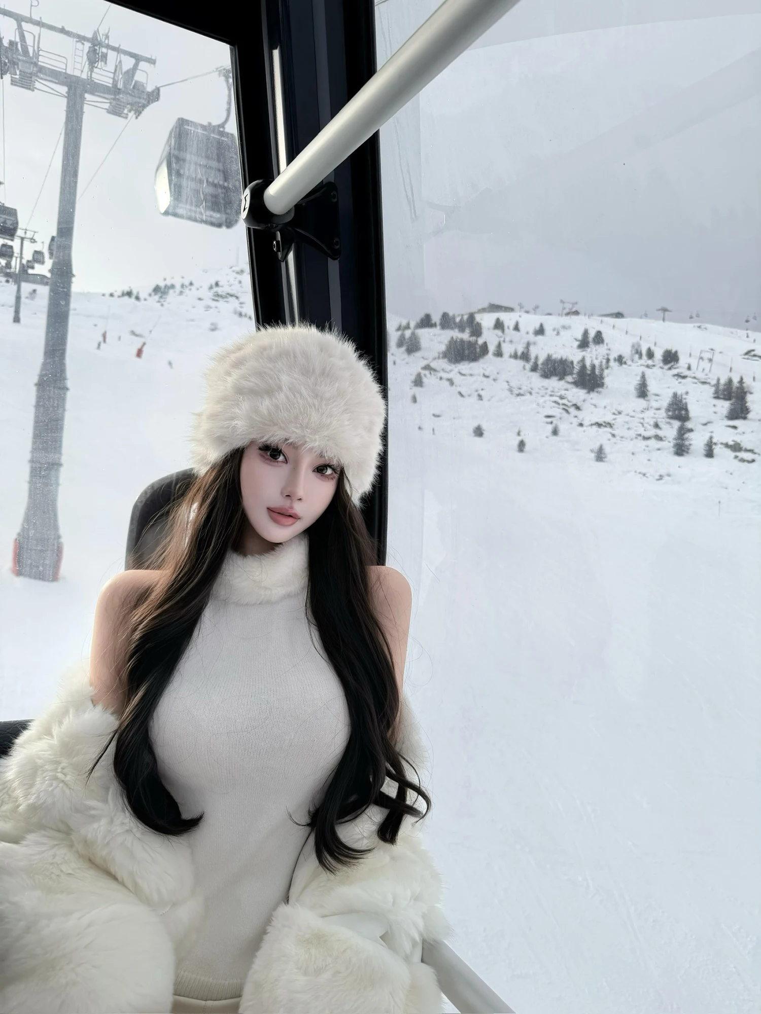 

Viola Winter Love S Blumar Vintage ow Sle Knitted Vest Faionable Double-Colored Fur Collar Eco-friendly ort Length