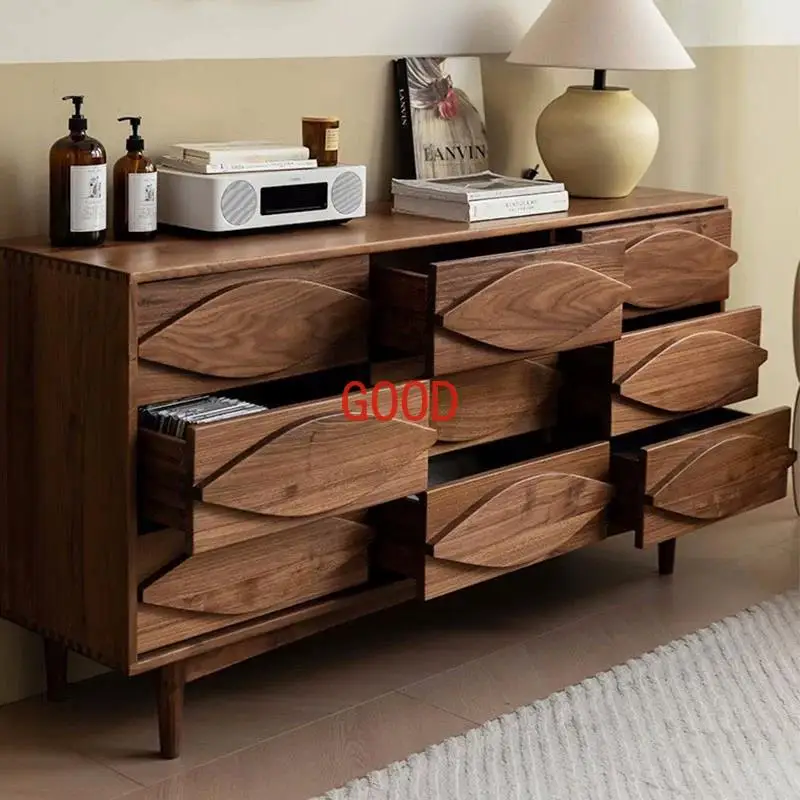 Black Walnut Japanese Style Storage Cabinet Bedroom Simple Bed Front Cabinet Living Room Storage Drawer