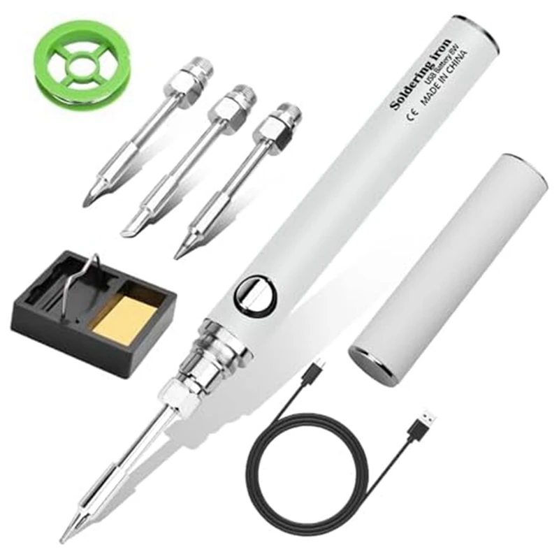 

Cordless Soldering Iron Kit, USB Rechargeable Cordless Soldering Iron, 3 Temperature Adjustment Soldering Iron Durable White