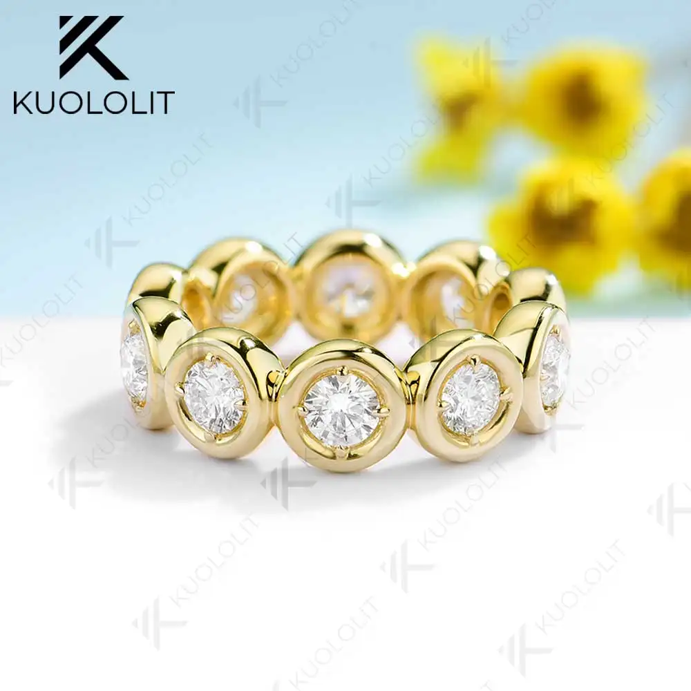 Kuololit-anillos de moissanita de 3 quilates para mujer, oro amarillo de 18K, 14K, 10K, anillo de burbuja, bisel a juego, eternidad completa, boda, Navidad