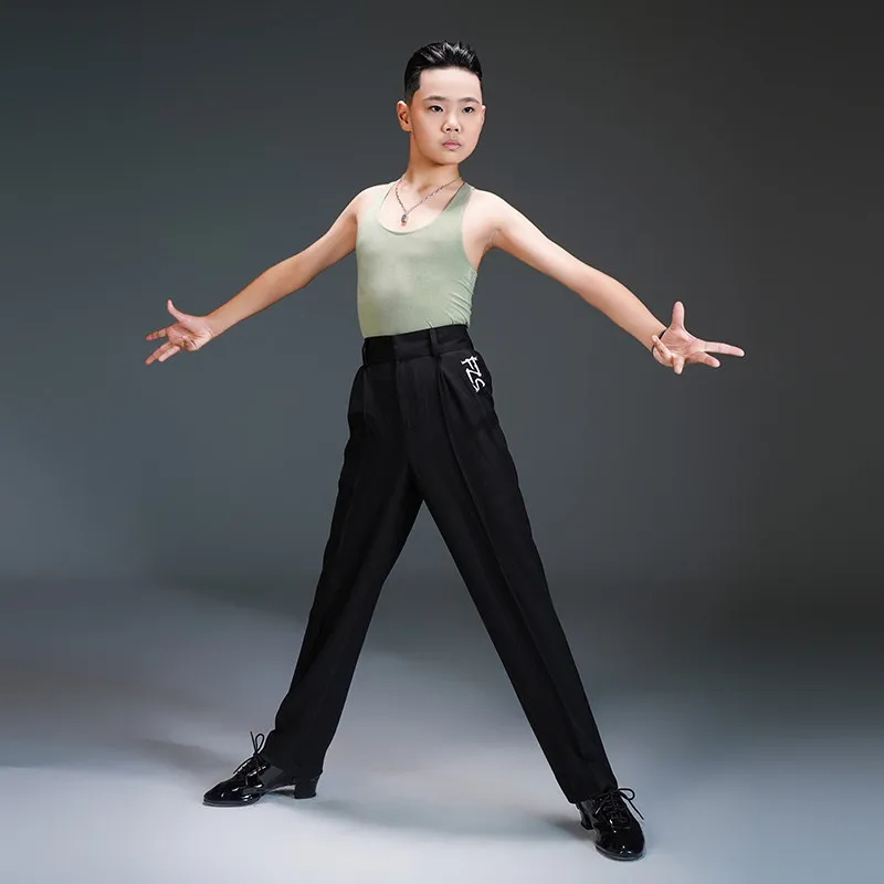 

Модные топы без рукавов для современных танцев для мальчиков, детские топы для занятий бальным танцем, детский жилет для танго, самбы, латиноамериканских танцев SL14967