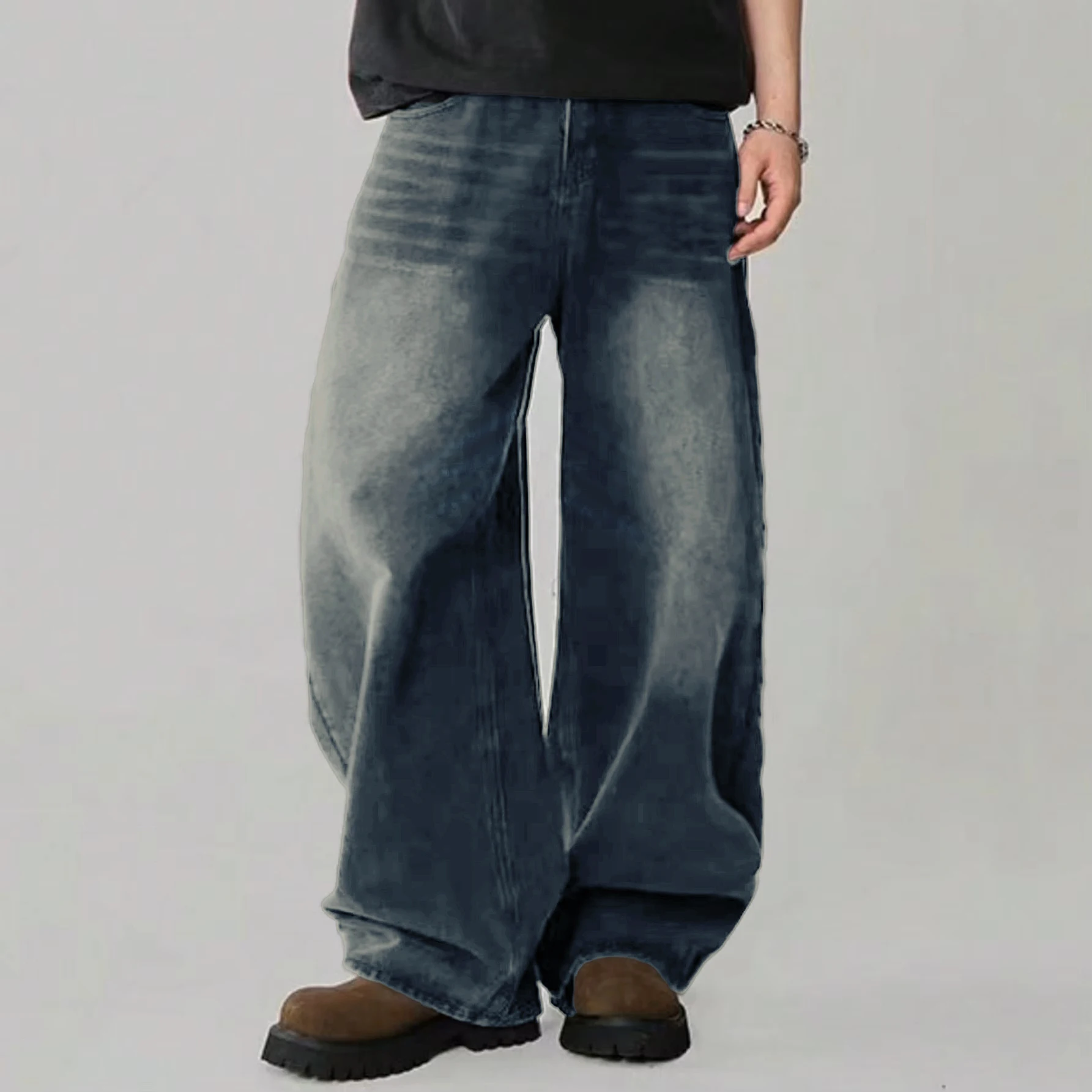 Vier seizoenen herenjeans Koreaanse versie Student Casual broek High Street Straight Losse jeans met wijde pijpen Zwart Grijs Blauw Baggy Jean