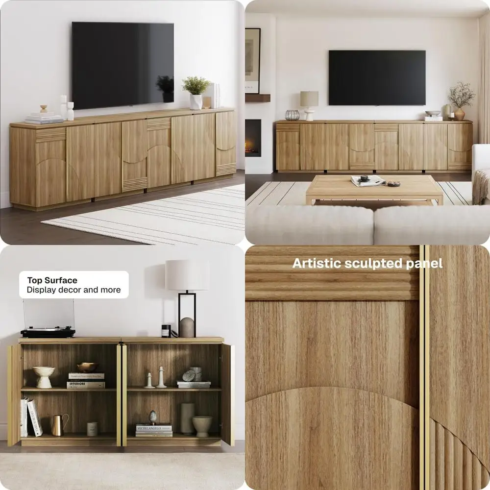

125 Inch Century ern Sideboard Cabinet, Wood Arched Accent Buet Cabinet with Storage, Crza ole Table or Dining Room, Kitchen, an