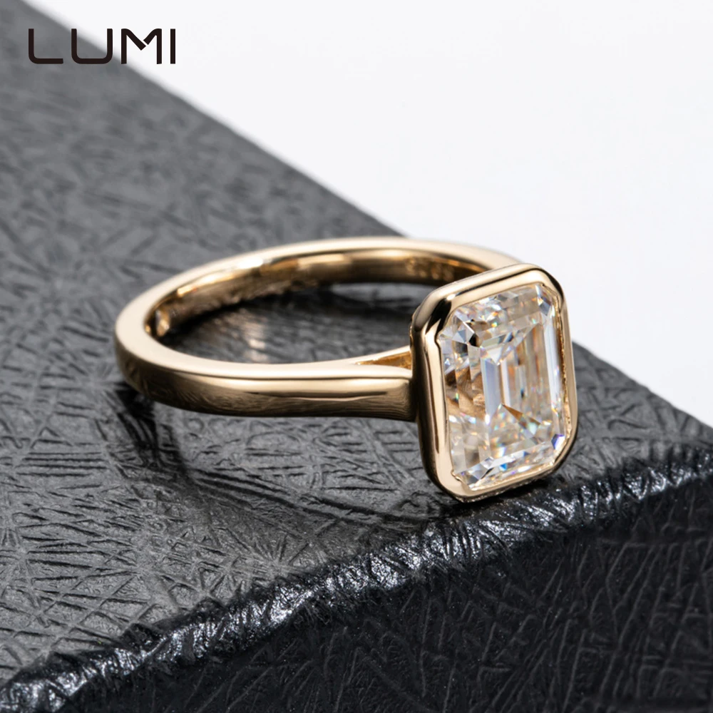 

LUMI 3ct Emerald Cut Moissanite S925 Silver Ring for Party Anniversary Birthday Present Engagement Jewelry INS Style