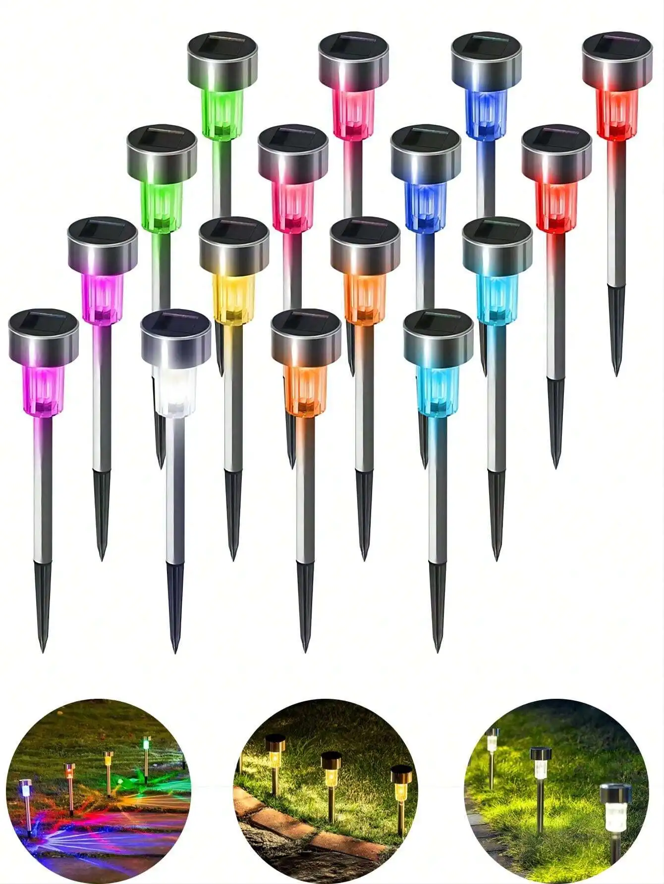 

12pcs/10pcs Solar Outdoor Stainless Steel Lawn Lights, Waterproof Solar Garden Decorative Lights, Stainless Steel LED Landscape Path Lights Solar Powered, Courtyard, Walkway Backyard Driveway Lawn LED Landscape Lighting Atmosphere Decorative Lights Fall D
