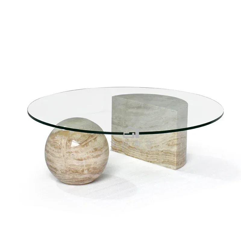 

Y Italian minimalist marble coffee table living room size light luxury simple designer round glass coffee table