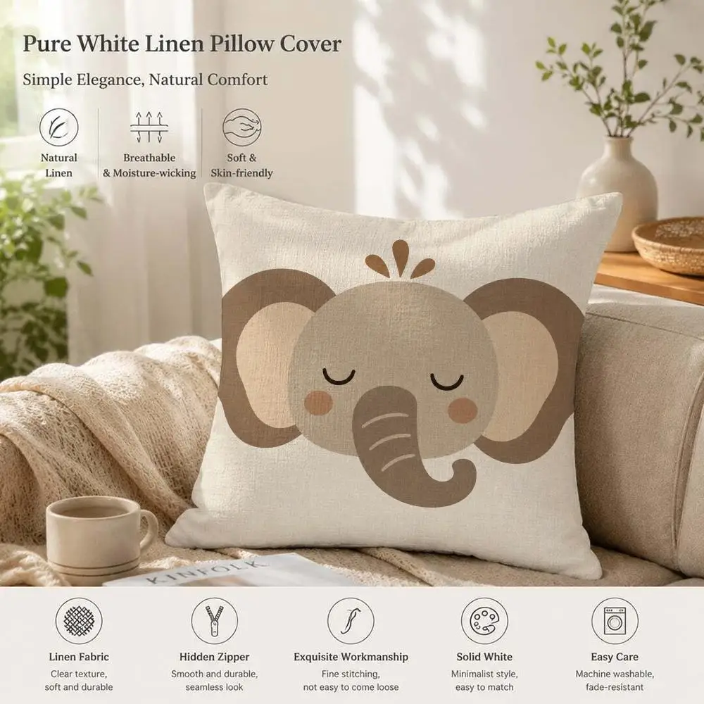 Elephant Bear Zebra Monkey Cartoon Kids Cushion Cover 1/4PCS Linen Sofa Couch Bedroom Living Room Home Office Decor Pillow Case