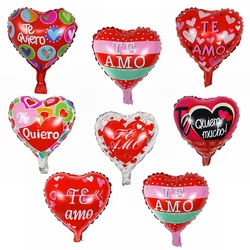 20pcs 10inch TE AMO Spanish I Love You Foil Balloons Heart Shape Helium Globos Valentine's Day Wedding Party Decoration Ball