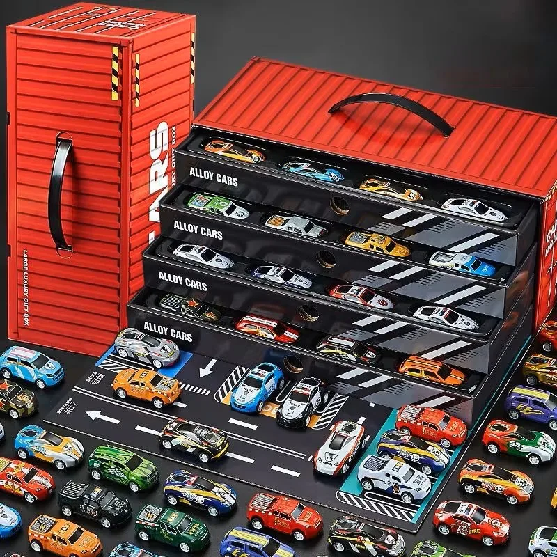 HOT! 48pcs High-end Gift Box Simulated Parking Lot 48 Inertial Car Alloy Set Container Gift Box Christmas Birthday Gifts for Kid