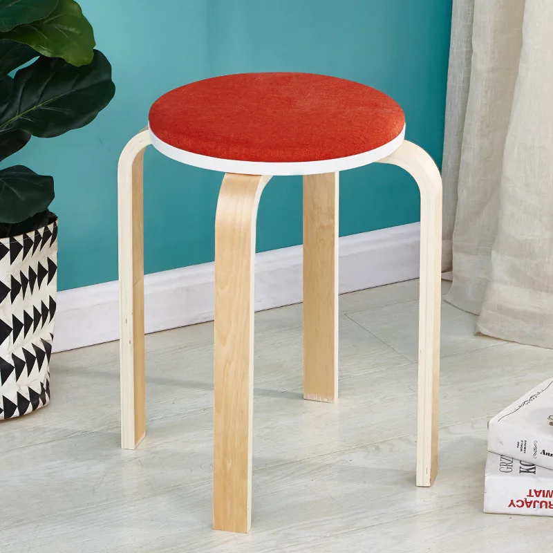 080 Fabric round stool bentwood stool household round stool living room dining room stool stackable wooden stool dining table st