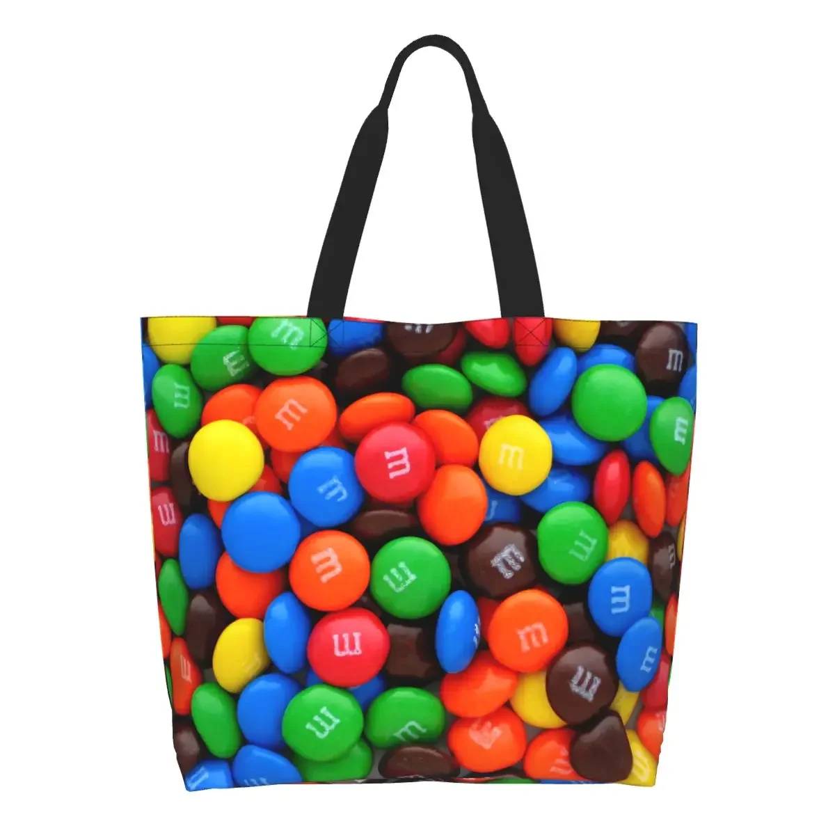 Reusable M&M's Chocolate Candy Shopping Bag Women Shoulder Canvas Tote Bag Portable Grocery Shopper Bags