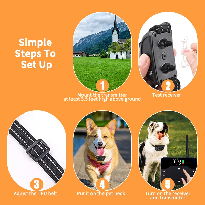 2-in-1 kabelloser elektrischer Zaun für Hunde und Elektroschocker, Trainingshalsband mit Fernbedienung und verstellbarem Piepton, Vibrationsschock, wiederaufladbar – Detail 9