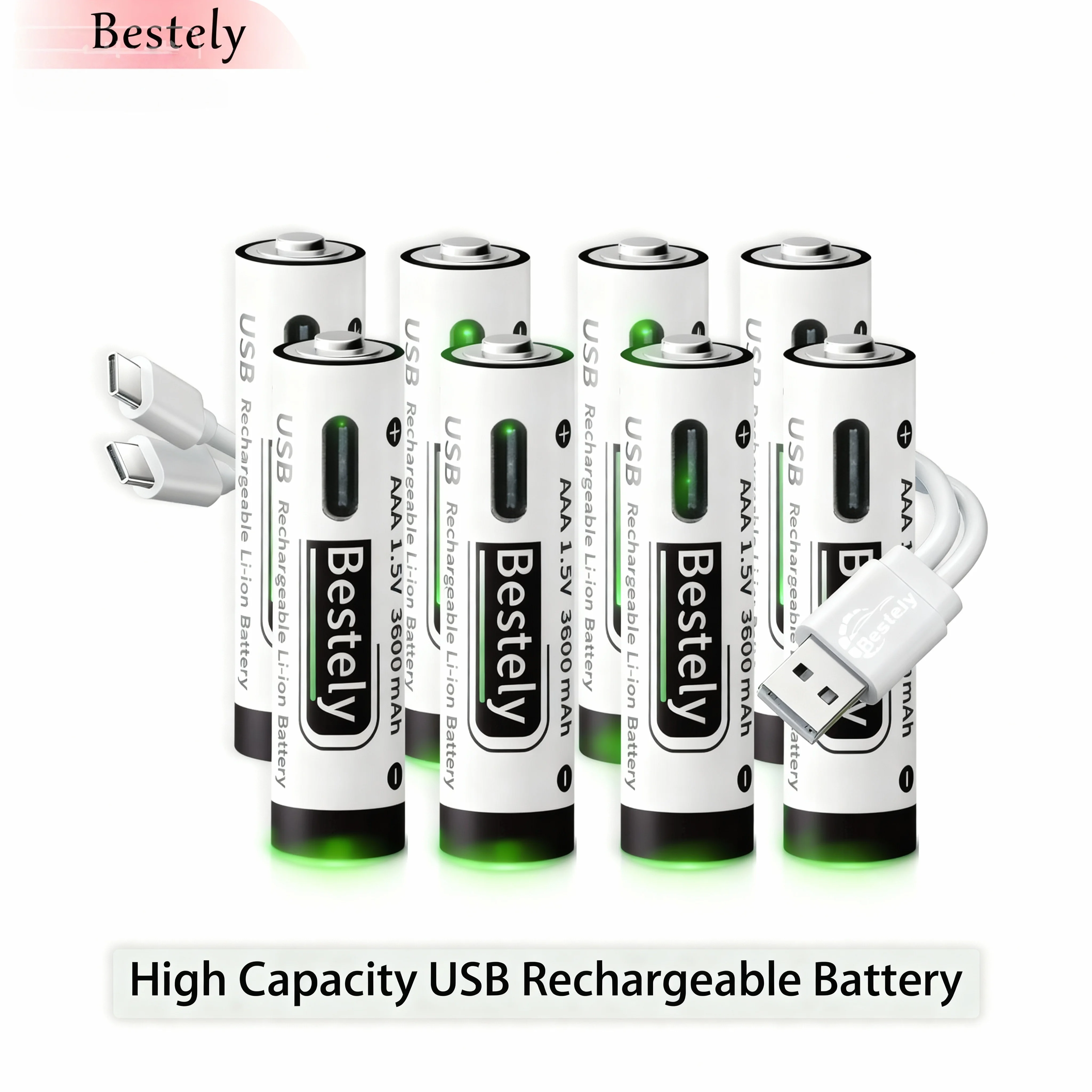 

New USB-C 1.5V AAA Rechargeable Li-ion Battery 3600mAh 2000 Cycles with Cable battery pack