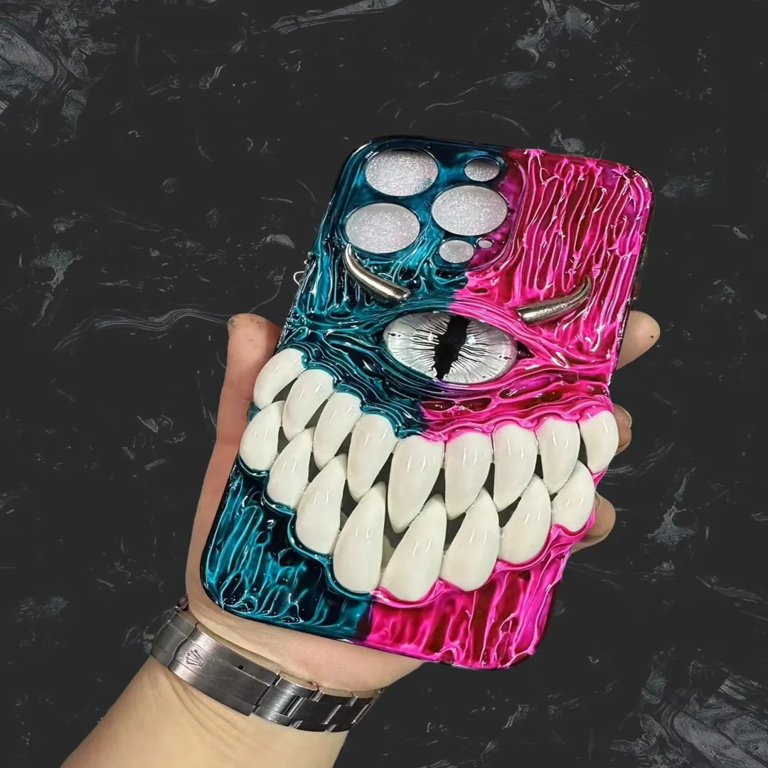 

Glowing Teeth & Cat Eye Decoden Monster Phone Case,16 Pro Max 15 14 12 Mini 11 SE 8 Plus X XR iPhone Case,Google Pixel Case.