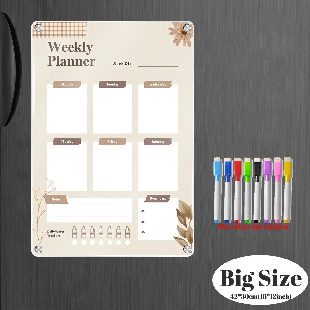 

A3 Refrigerator Weekly Planner Board - 16x12 Inch Magnetic Dry Erase Whiteboard for Daily Planning and Reminders