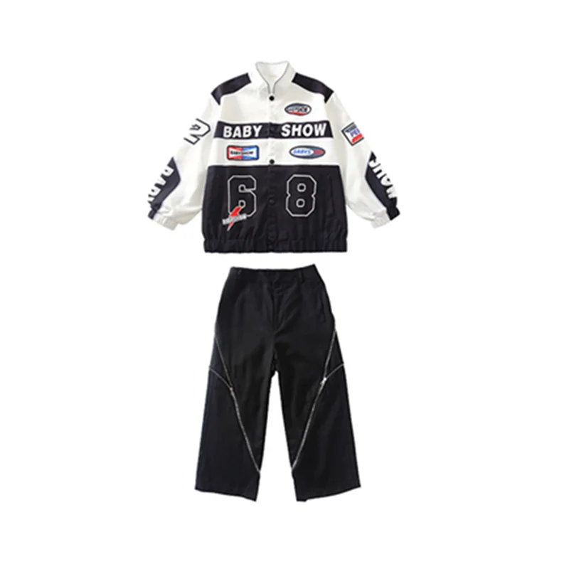 Boys Hip Hop Motorcycle Jacket Zippers Cargo Pants Girls Street Dance Joggers Clothes Sets Kids Streetwear Child Jazz Costumes