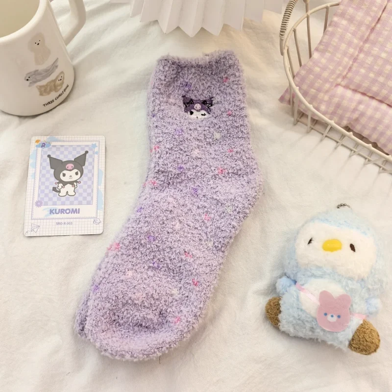 Winter Melody Anti Odor Sweat Absorbing And Friction Resistant Coral Fleece Thickened Warm Midsole Cute Cartoon Sleeping Socks