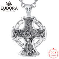 Eudora 925 Sterling Silver Saint Michael Necklace Cross Amulet Pendant Religious Jewelry Personality Vintage Men Jewelry Gifts