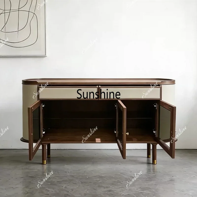 Living room storage dining side cabinet New Chinese-style household solid wood wine cabinet Simple glass cabinetTJ