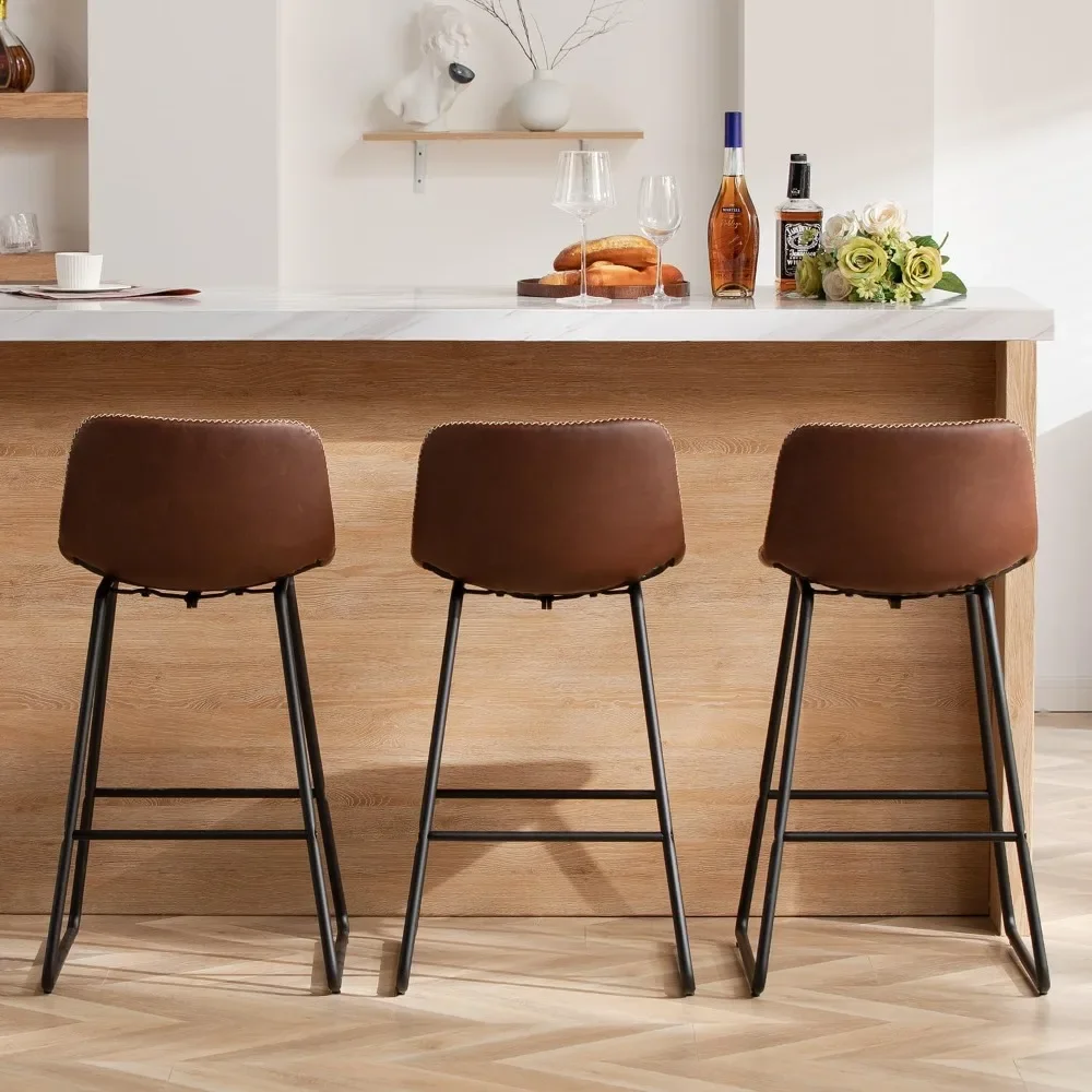 3피스 바 스툴 세트, 26인치 인조 가죽 바 스툴, 금속 다리가 있는 바 스툴