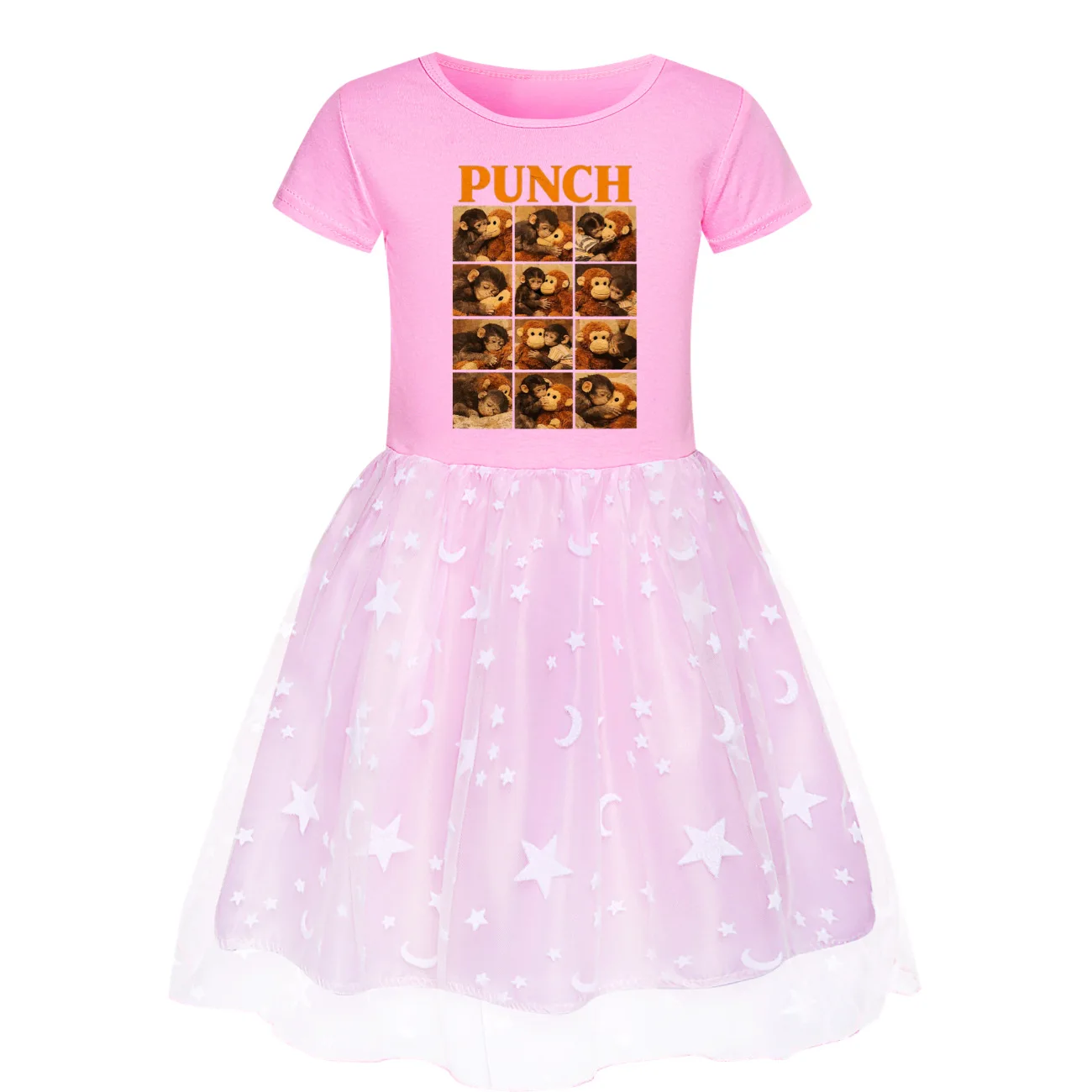 2026 New Fashion Team Punch Monkey Graphic Dress Kids 2026 Summer Casual Dresses Baby Girls Short Sleeve Lace Princess Vestidos