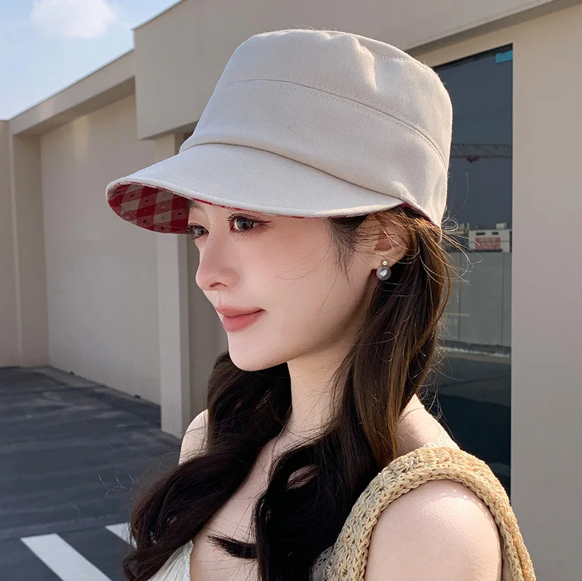 Unique Design Flat Top Visor Cap Women 2025 Spring Summer Thin Versatile Baseball Hat Retro Reversible Equestrian Cap