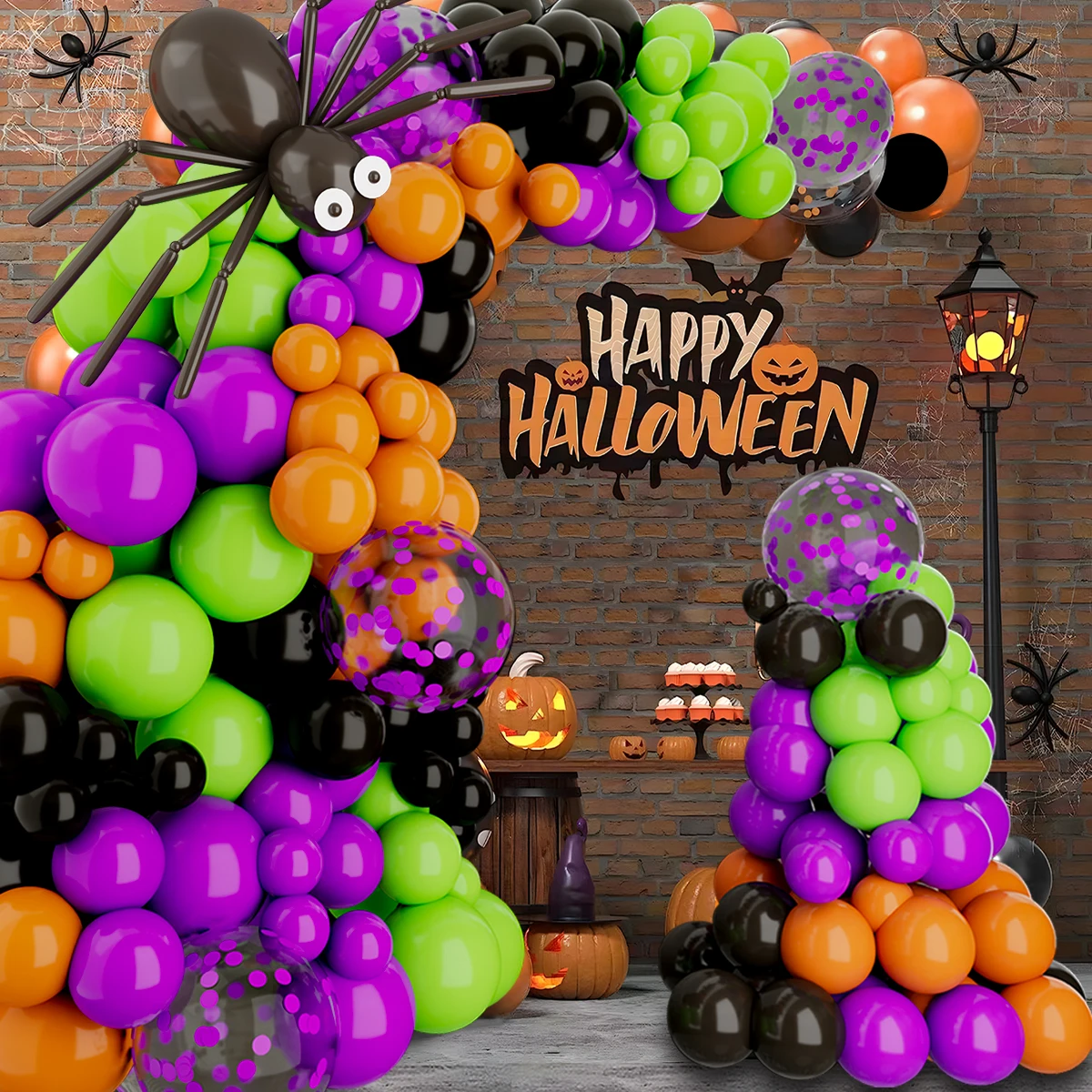 

Halloween Balloon Garland Arch Kit Happy Halloween Green Purple Latex Balloon Decoration Trick Or Treat Confetti Balloon Decor