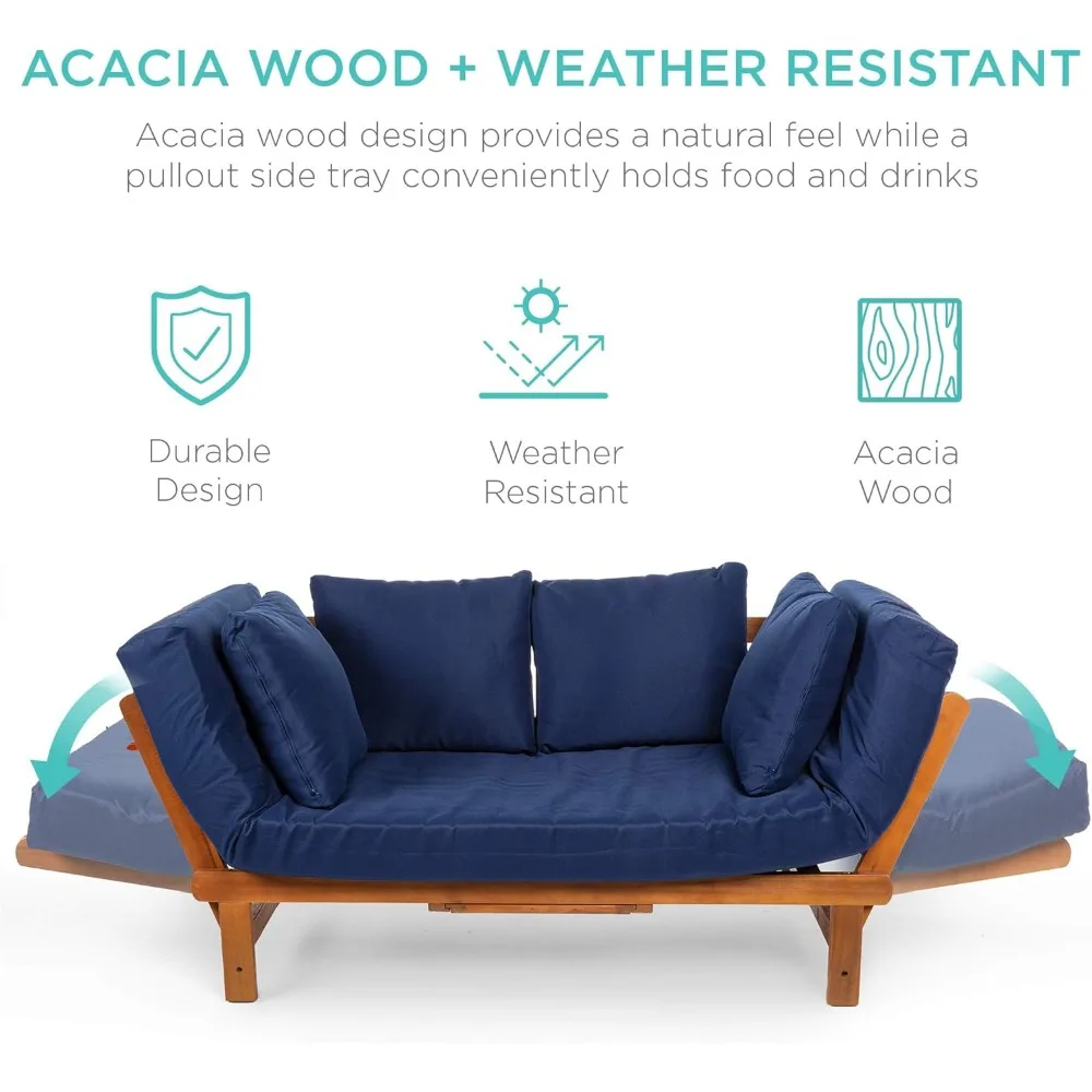 أريكة فوتون من خشب السنط الخارجية مع صينية قابلة للسحب لأثاث تحويل الفناء والشرفة بجانب حمام السباحة والفناء الخلفي #4