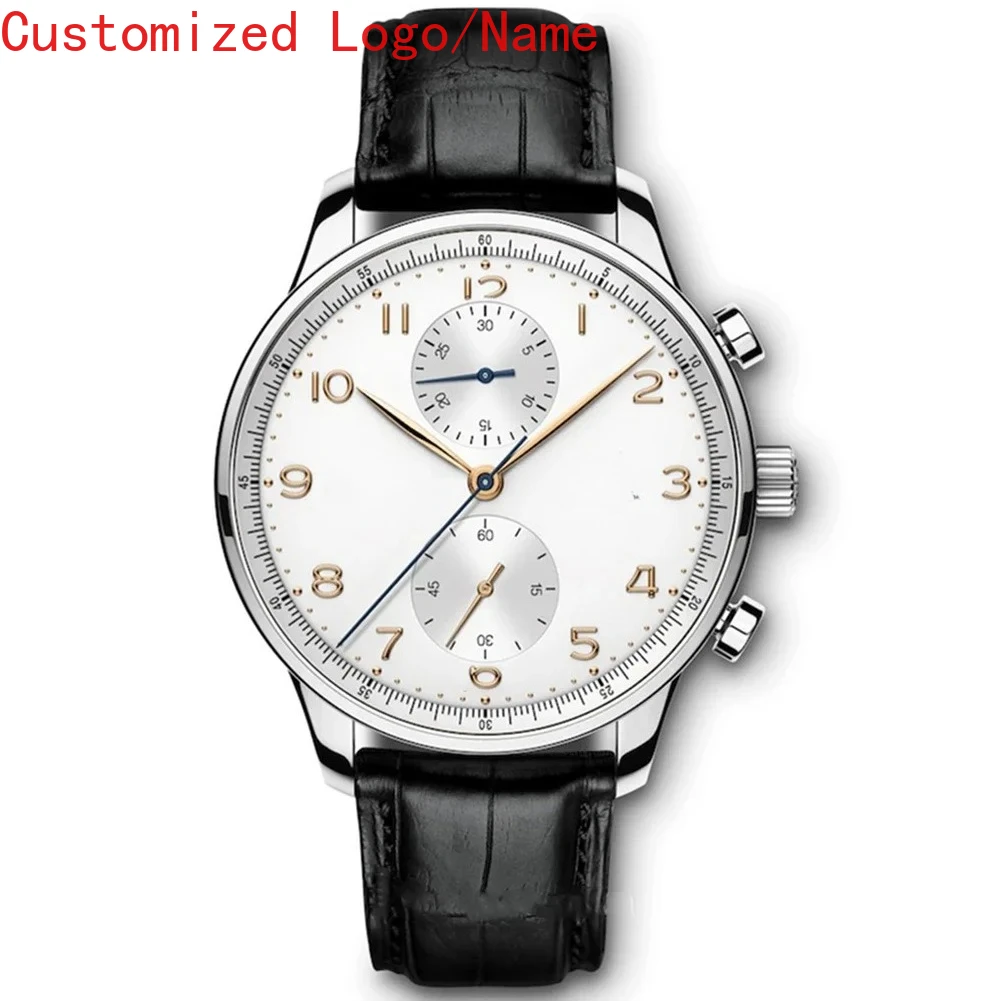 ساعة ميكانيكية أوتوماتيكية فاخرة للرجال ساعات ستانلس ستيل برتغالية لون ذهبي وردي أسود أزرق جلد مينا بيضاء #1