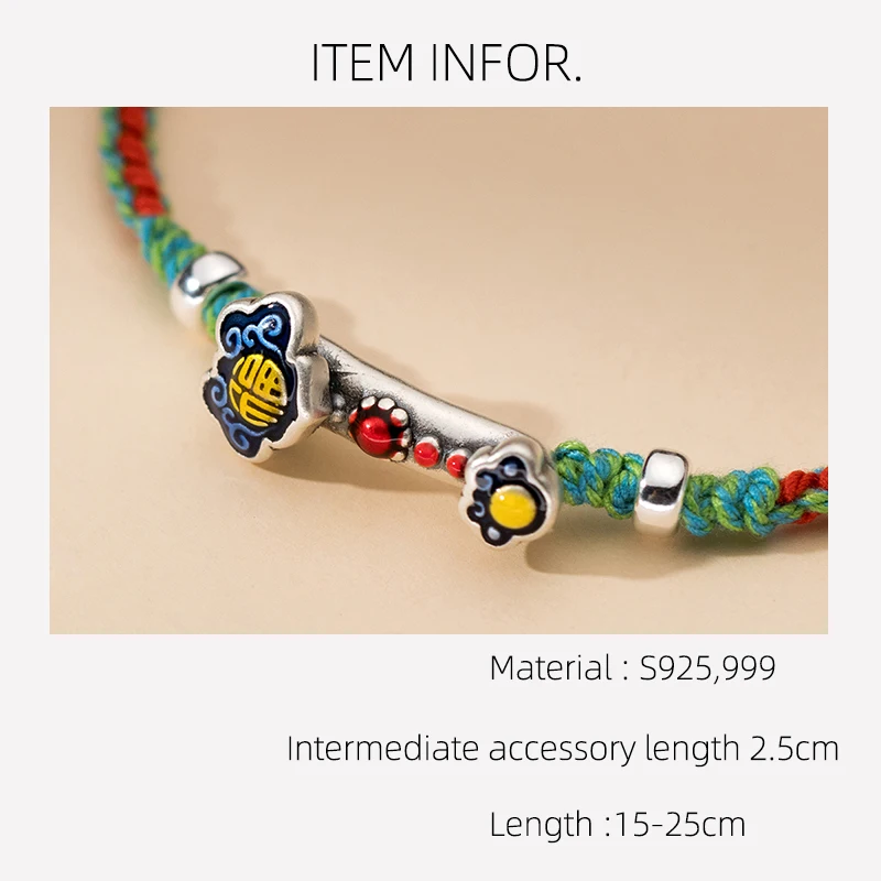 Adjustable 15-25cm 925 Silver Rope Bracelets Women Silver Lucky Bead Retro Red Thread Line String Bracelets For Women Colorful