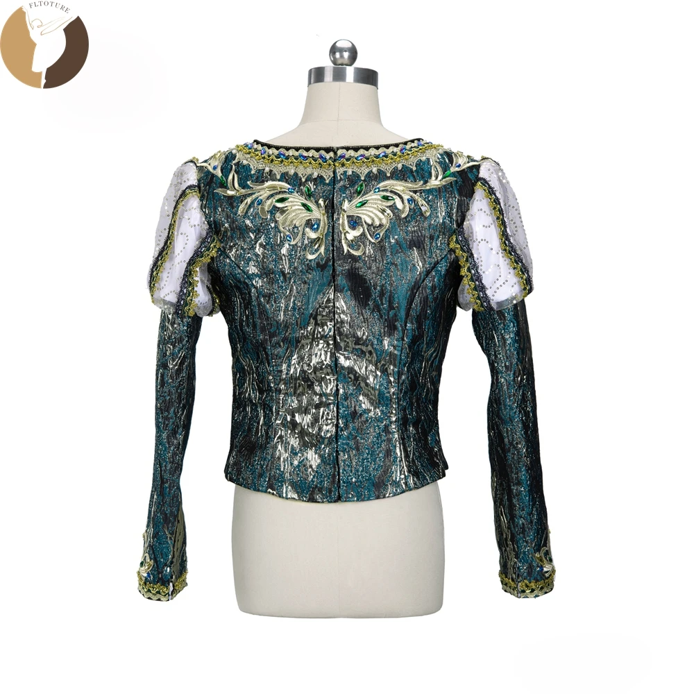 FLTOTURE High Quality Professional Classical Man Blue Gold Jacket Costumes MT026 Ballet Variation Male Top Tunic For Sale