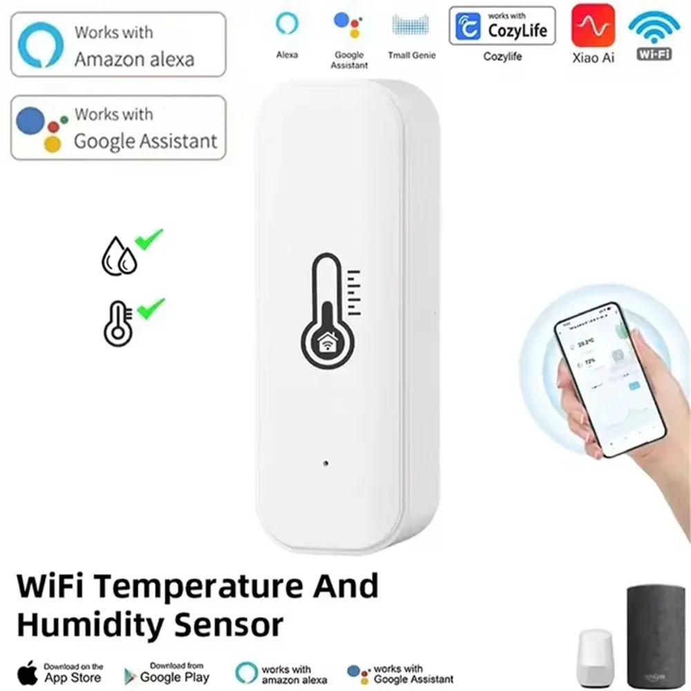 WiFi Temperature Humidity Sensor Smarthome Connected Thermometer Compatible With Smart Life Alexa Google Assistant