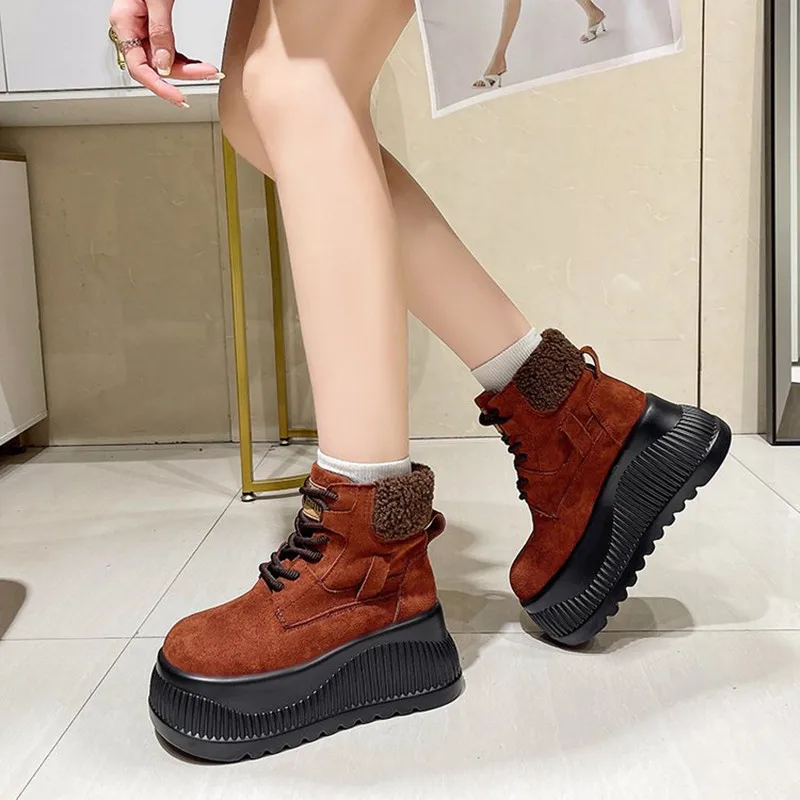 

Новинка 2026, модная брендовая зимняя обувь, женские зимние ботинки, теплая плюшевая обувь на толстой подошве, женские ботильоны из натуральной кожи, замши, кроссовки