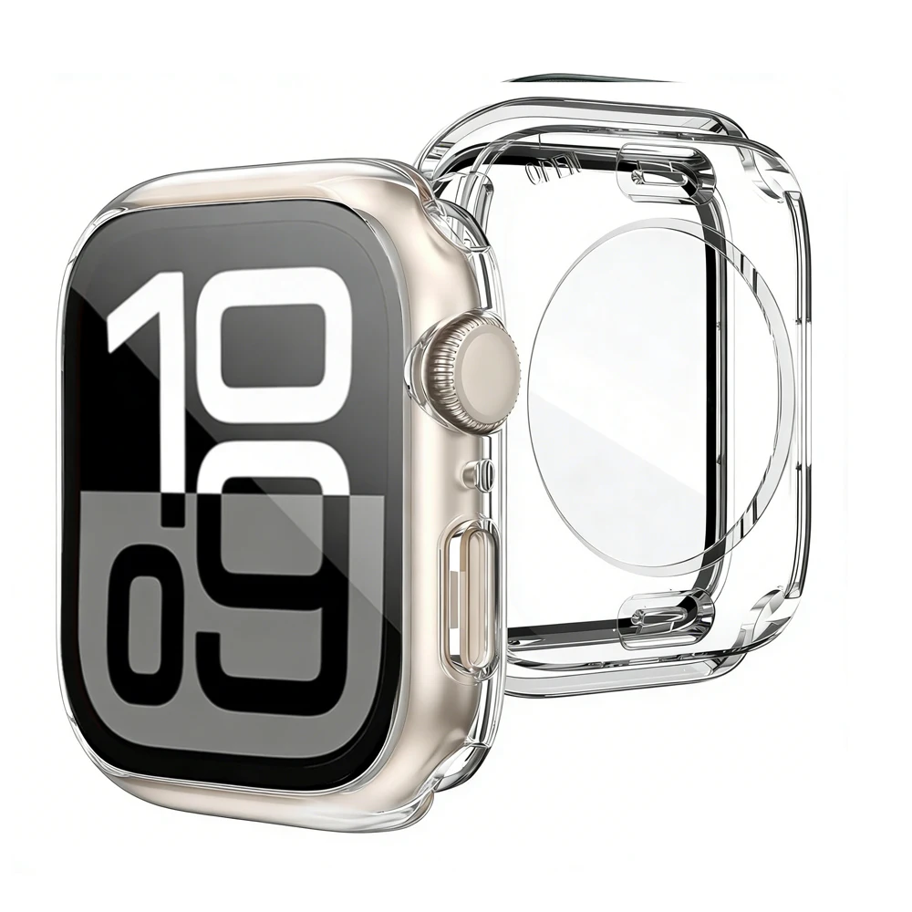 Case for Apple Watch 46mm 45mm/44/40/42/41mm Full Screen Protector Tempered Glass Cover+Back PC Bumper Series 11/10/9/8/7/6/5/SE