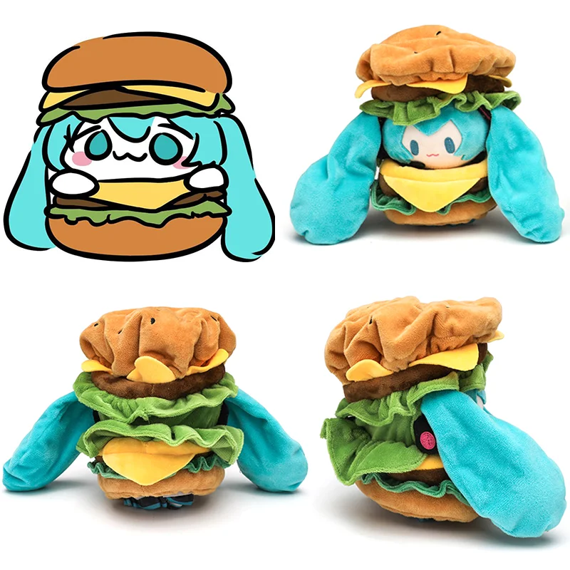 Hatsune Miku Kawaii Q Version Figure Plush Doll Cute Hamburg plush doll Clothes Anime Peripheral Stuffed Toy Ornament Toys Gifts