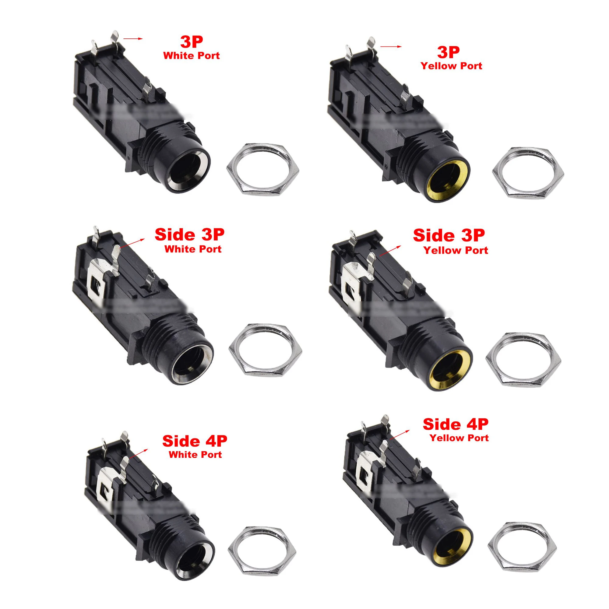 

5sets 3P/4P Audio Jack Speaker Connector 6.35 Mono Female Socket PCB Panel Mount Microphone Chassis Audio Adapter nut 3Pin 4Pin