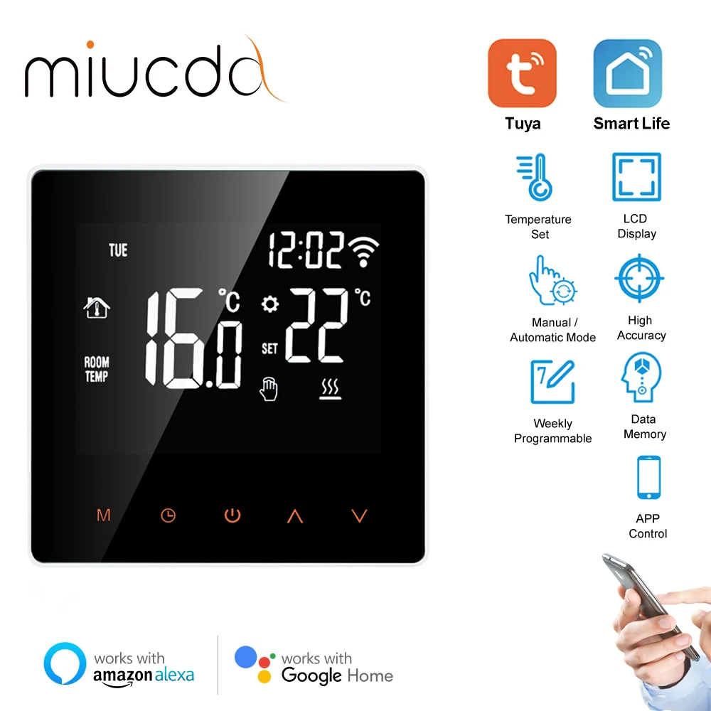 

Умный термостат MIUCDA Tuya с Wi-Fi, электрический нагреватель пола, удаленный контроллер температуры котла, с Alexa, Google Home