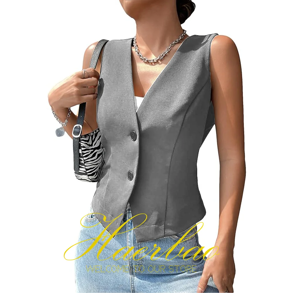 Floerns Dames Mouwloze V-Hals Single Breasted Vest Crop Blazer Jas Jas