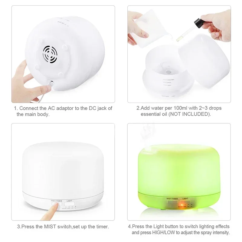 1000ML Air Aroma Diffuser Ultrasonic Humidifier Home 7 Color LED Light Electric Aromatherapy Essential Oil Aroma Diffuser