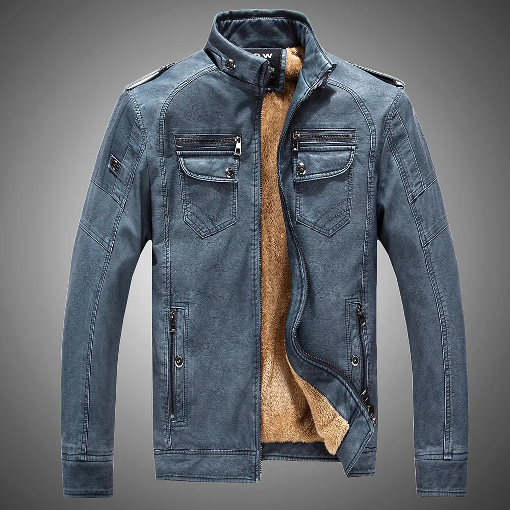 

Men's Leather Jaet Winter Youth Coat PU Leather Biker Jaet with Fce Inner Busin Casual Sle Zipper Closure Long Coat