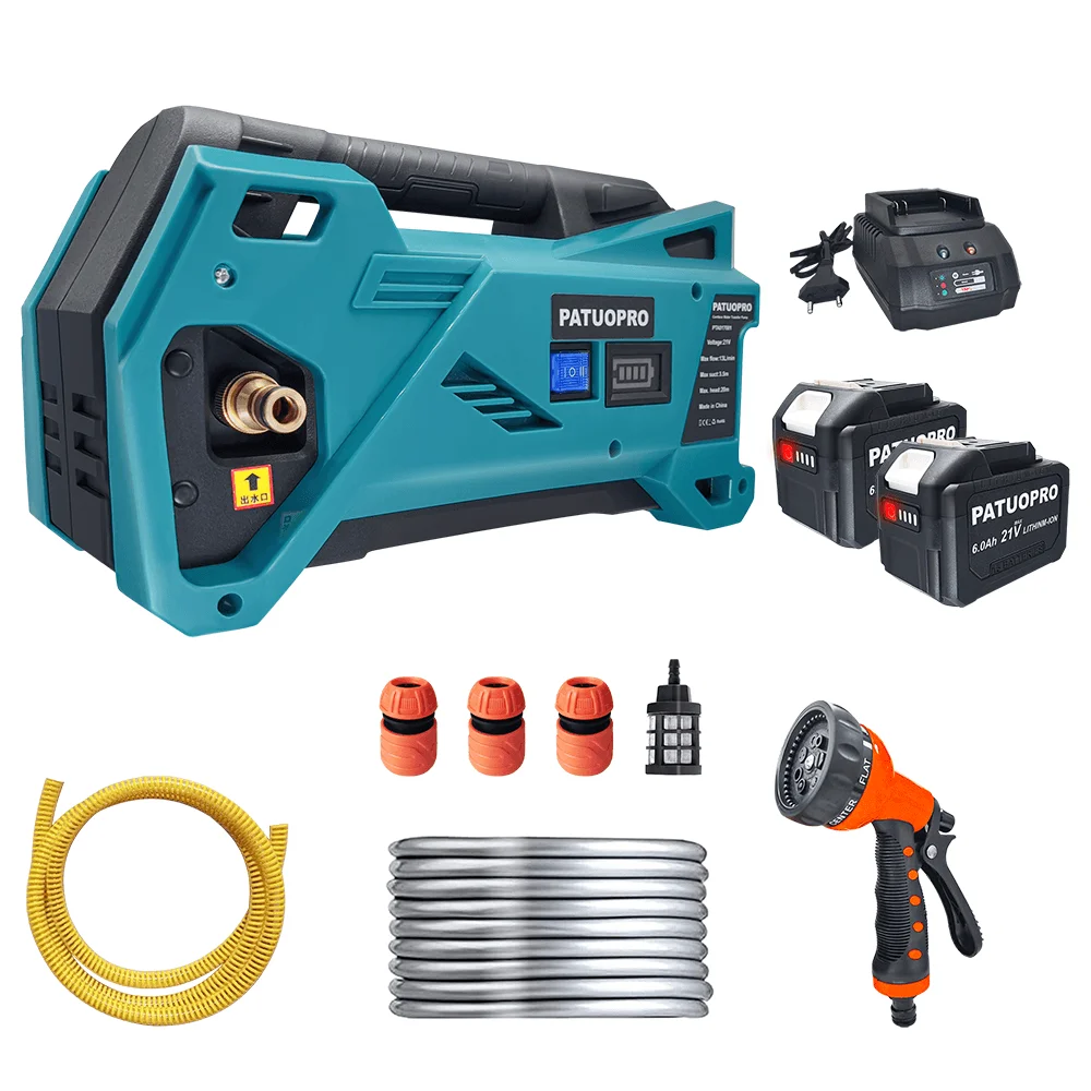 PATUOPRO 20m Draadloze Besproeiingsmachine Elektrische Waterpomp Oplaadbare Pomp Tuin Watering Power Tool Voor Makita 18V Batterij
