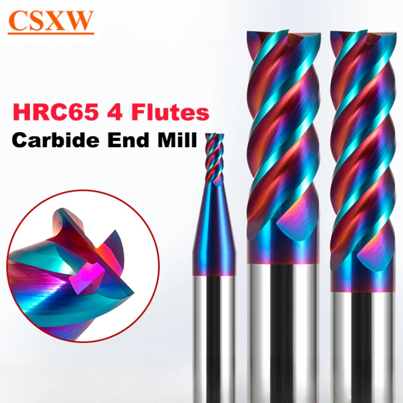 HRC65 carbide milling cutter 1 2 4 5 6 8 10 12 14 16 18 20mm Milling Cutter 4Flute Alloy Coating tungsten carbide milling cutter