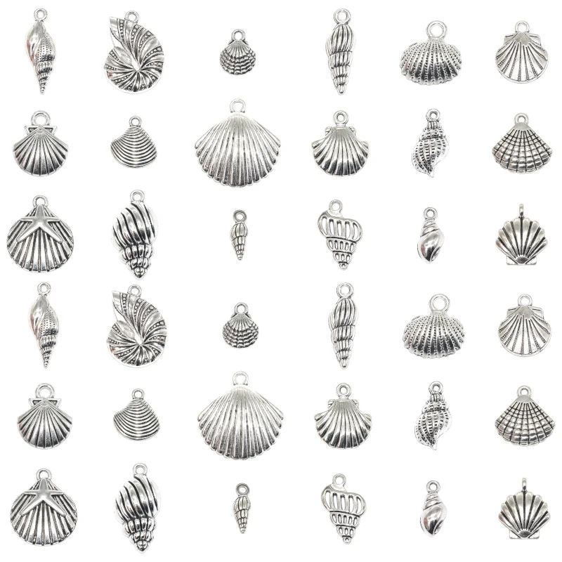 18pcs Mixed Tibetan Silver Assorted Seashells Charms Alloy Metal Ocean Life Seafish Pendants For DIY Jewelry Making