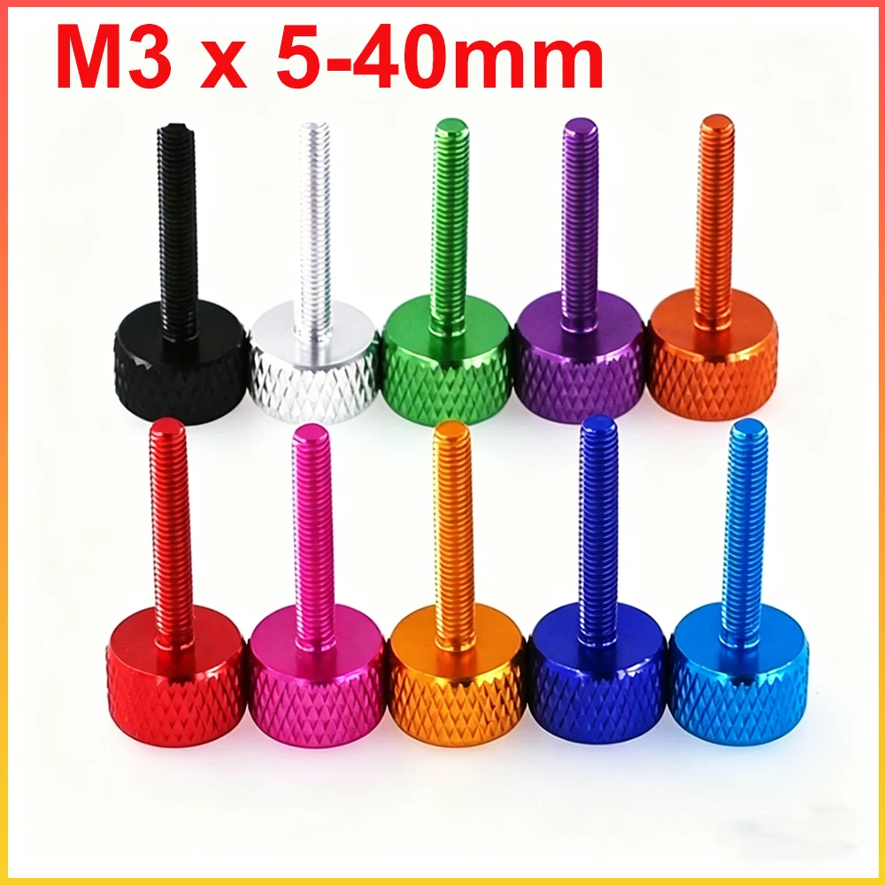 M3 Aluminum Alloy Knurled Head Thumb Screw Flat Head Hand Tighten Screws Computer Case GPU Graphics Card Mounting Bolt L=5-40mm
